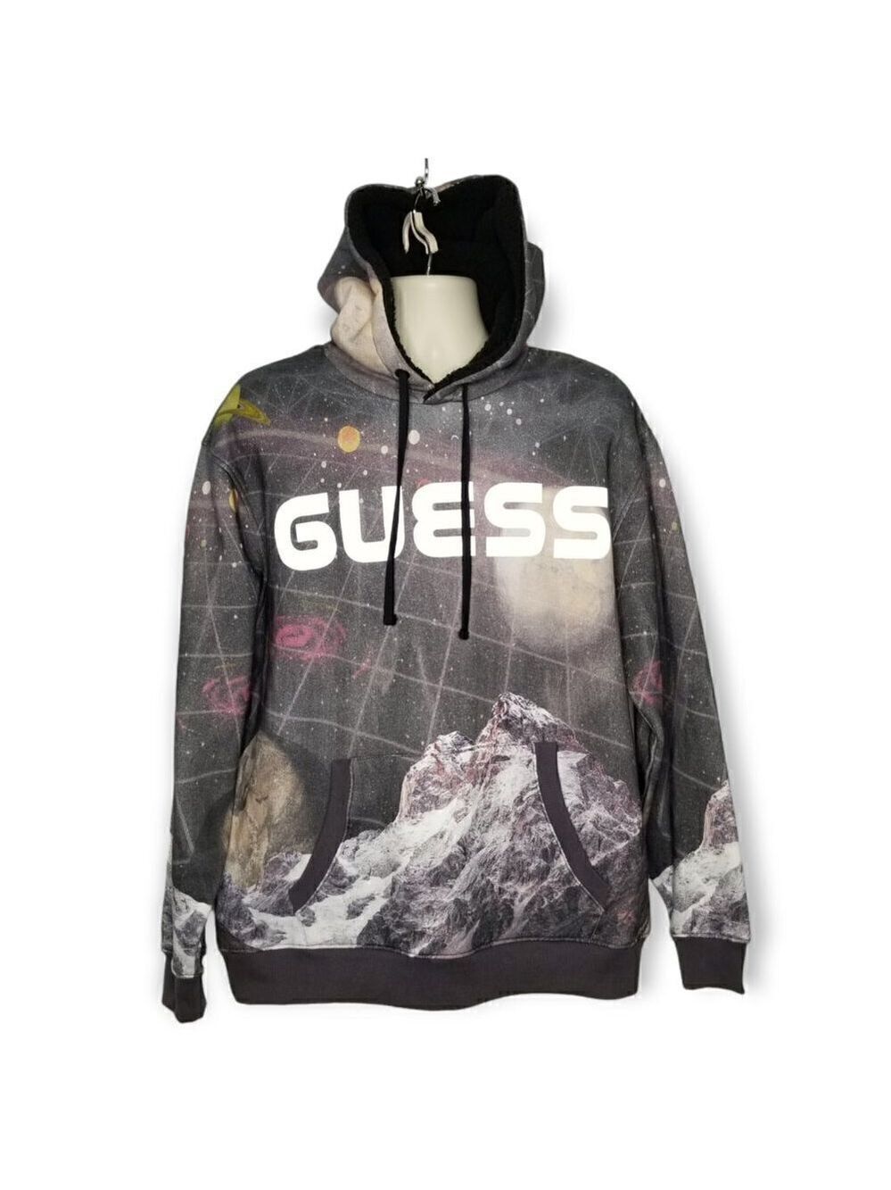 Guess Cosmic Fleece Hoodie Men’s‎ M Black Pullover - Picture 2 of 11